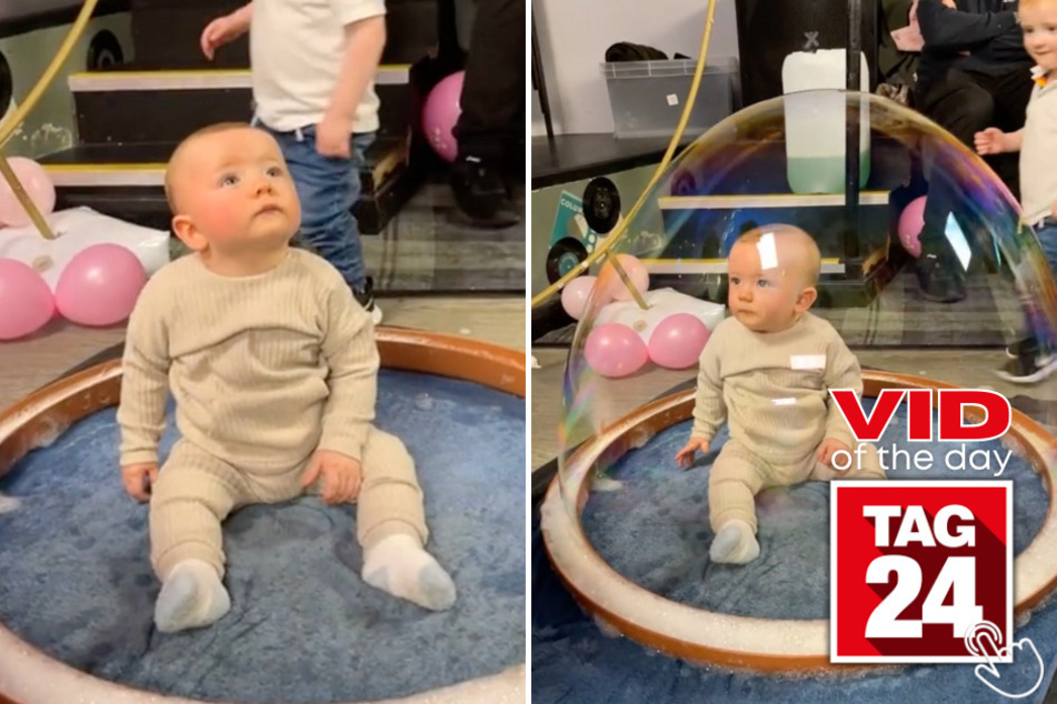 In today's Viral Video of the Day, a little toddler gets mesmerized after a giant bubble magically forms around him!