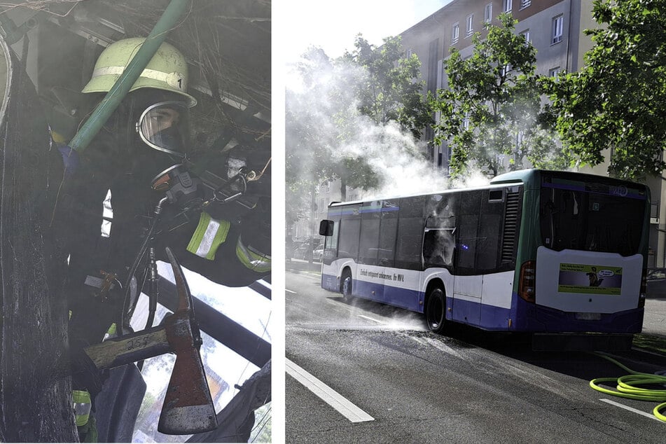 München: MVG-Bus steht auf Landsberger Straße in Flammen!