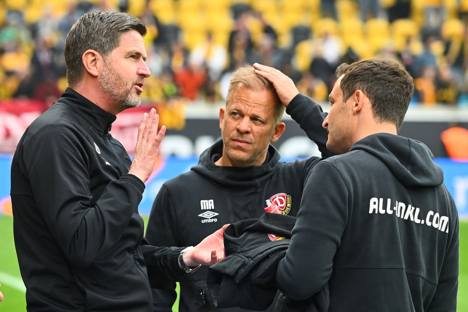 Ralf Becker (l.) holte Trainer Markus Anfang (50, M.) nach Dresden, 2023 verpassten sie nur knapp den Aufstieg.