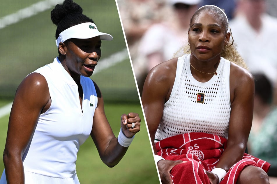 Serena Williams (r.) suffered a knee injury in her Wimbledon singles match, throwing her doubles run with sister Venus into question.