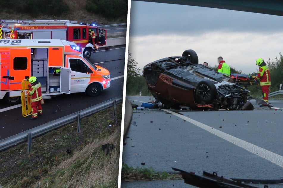 Unfall A44: Unfall auf der A44: Auto überschlägt sich, Zeugen eilen Fahrerin zu Hilfe