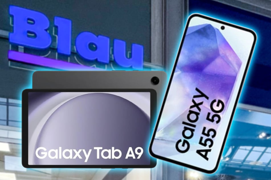 Das Samsung Galaxy A55 5G mit dem Galaxy Tab A9 im Blau Allnet L für einmalig nur 19 Euro.