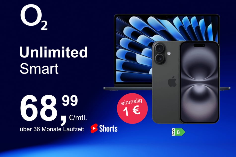 Das iPhone 16 mit MacBook Air 13 im Bundle für nur 1 Euro exklusiv bei o2.