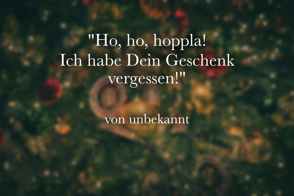 Ein lustiger Spruch für die Weihnachtskarte ist: "Ho, ho, hoppla! Ich habe Dein Geschenk vergessen!"