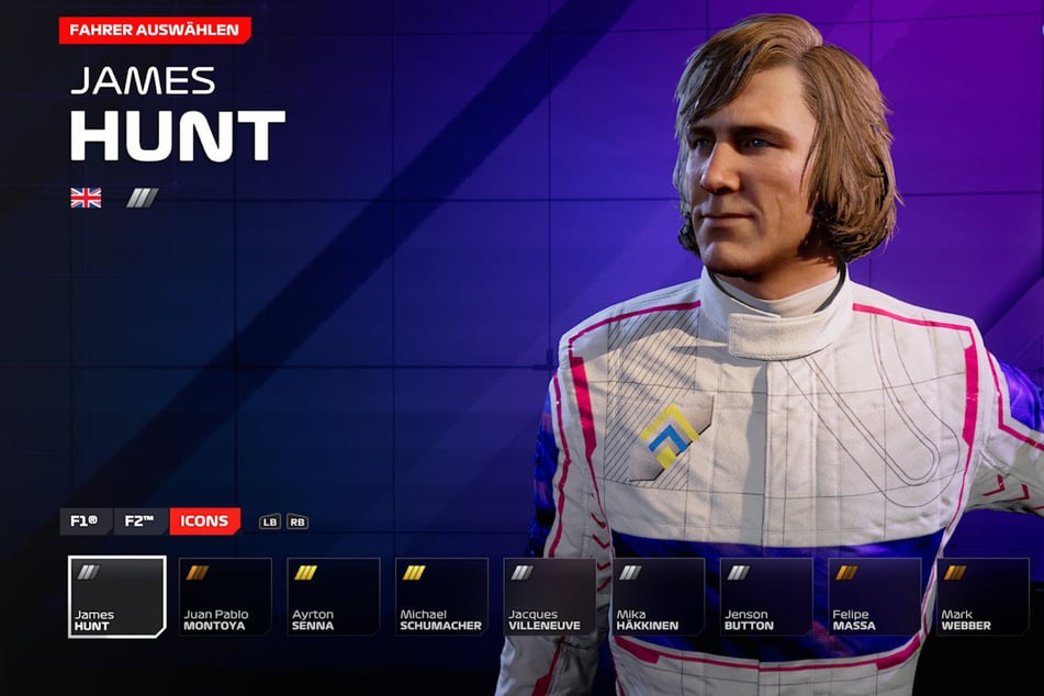 Legenden wie James Hunt (†45) können für die Fahrerkarriere ausgewählt werden.