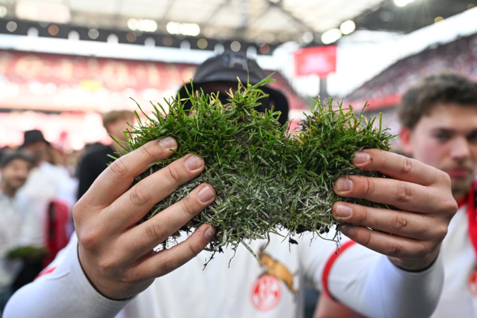 Ein Stück vom Glück: Zahlreiche FC-Fans nahmen sich ein Stück des Stadionrasens als Souvenir mit nach Hause.