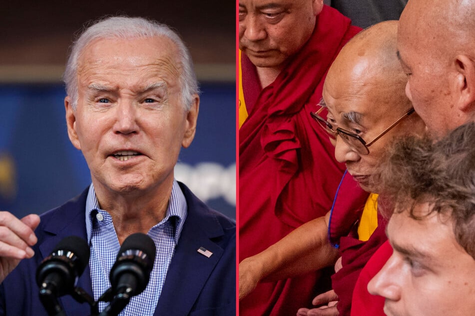 China warned it would take "resolute measures" to defend its interests after US President Joe Biden (l.) signed a controversial bill on Tibet.