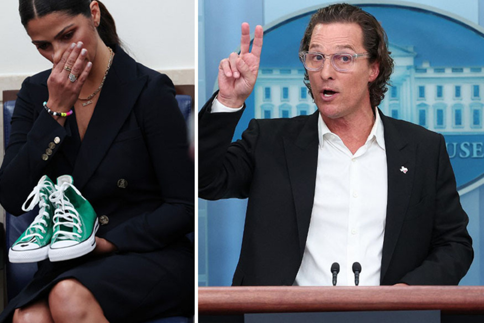 Matthew McConaughey and his wife Camila Alves McConaughey visited the White House briefing room on Tuesday.