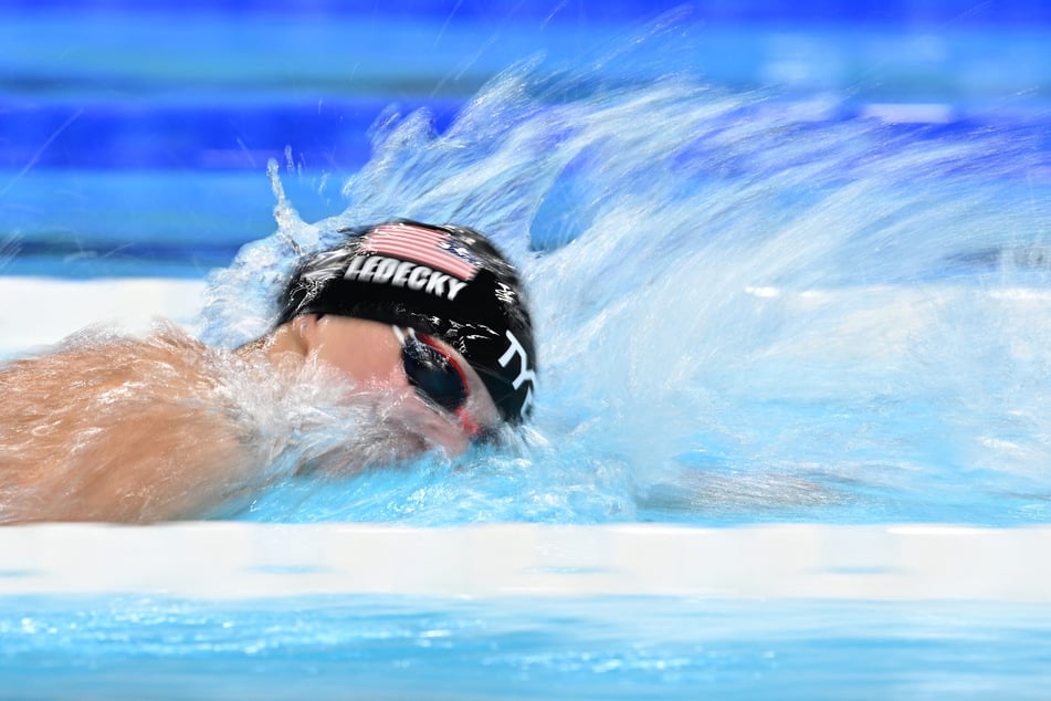 Katie Ledecky competes in the women's 800m freestyle race at the Paris Olympics.