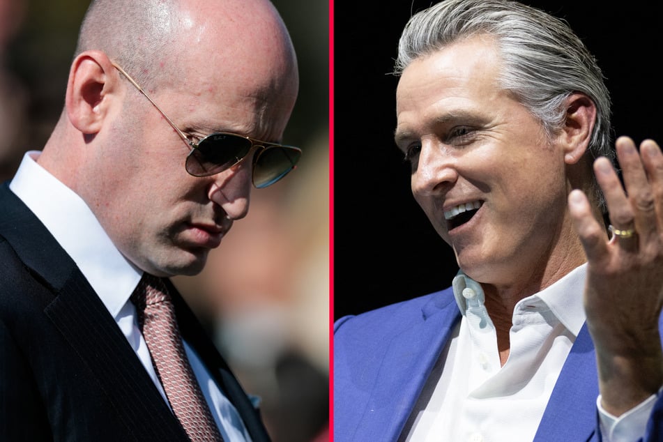 California Governor Gavin Newsom (r) brutally trolled White House Advisor Stephen Miller (l) over his sudden and conspicuous absence.