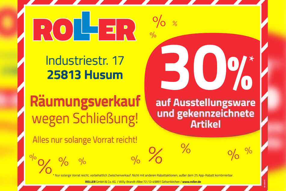 Während des Räumungsverkaufs bei ROLLER in Husum warten exklusiv 30 Prozent Rabatt¹ beim Möbelkauf.