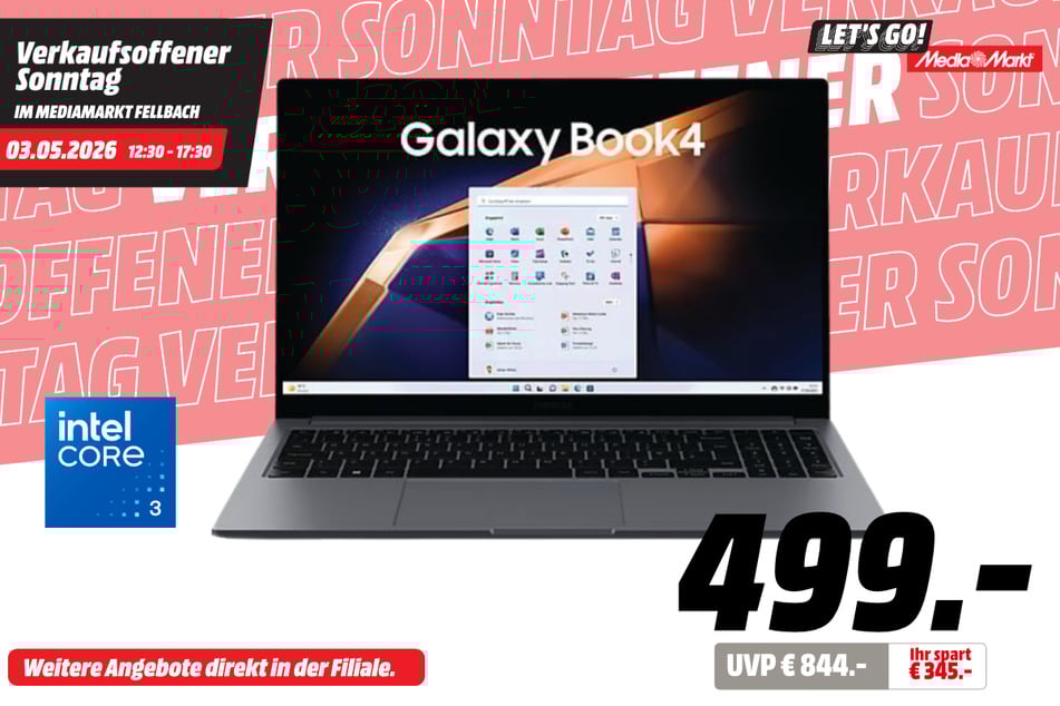 Samsung Galaxy Book4 für 499 statt 844 Euro.