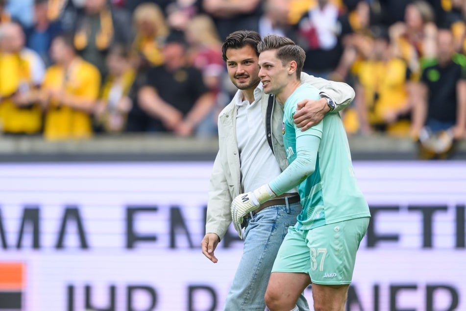 Tim Schreiber (24, l.) und Daniel Mesenhöler (30) sind ein gutes Gespann, doch zwischen den Pfosten hat Dynamo aktuell ein Luxusproblem.