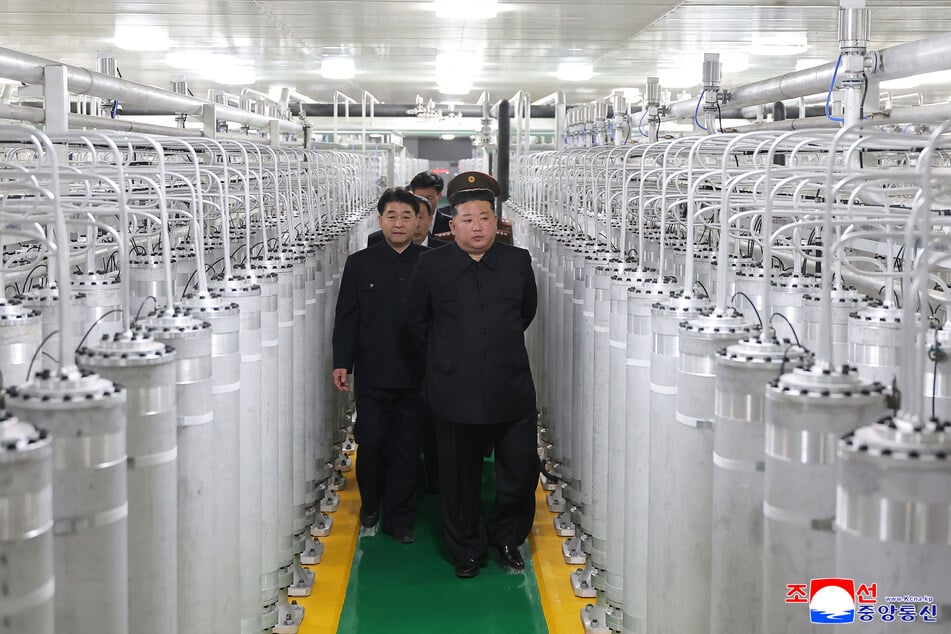 North Korean leader Kim Jong Un inspects the newly-inaugurated nuclear materials production factory at an undisclosed location on June 4, 2026.