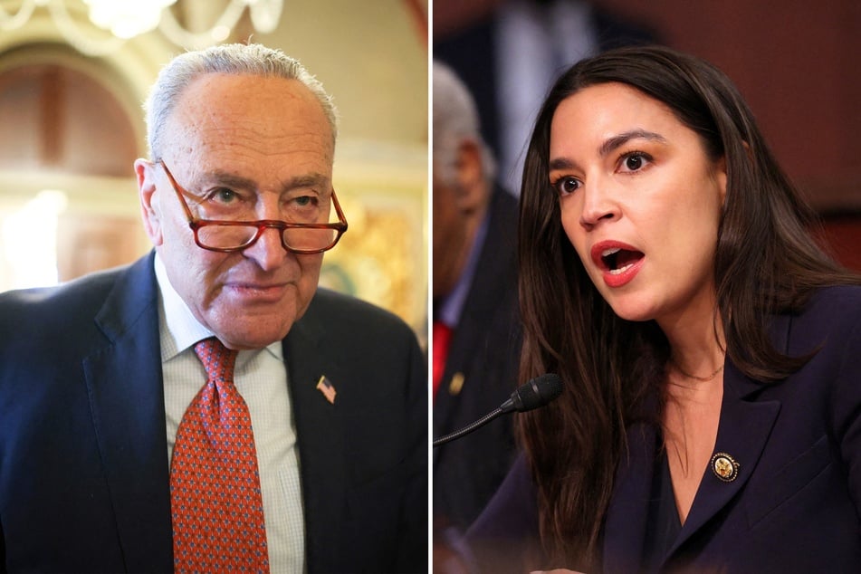 Alexandria Ocasio-Cortez (r.) shared heavy criticism of Senator Chuck Schumer after he announced his vote to support a controversial GOP funding bill.