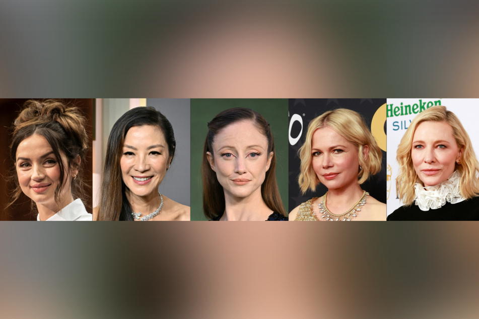 Das sind sie, die fünf Frauen im Rennen um den Oscar für die "Beste Hauptdarstellerin": Ana de Armas (34, "Blond", v.l.n.r.), Michelle Yeoh (60, "Everything, Everywhere All at Once"), Andrea Riseborough (41, "To Leslie"), Michelle Williams (42, "The Fabelmans") und Cate Blanchett (53, "Tár").