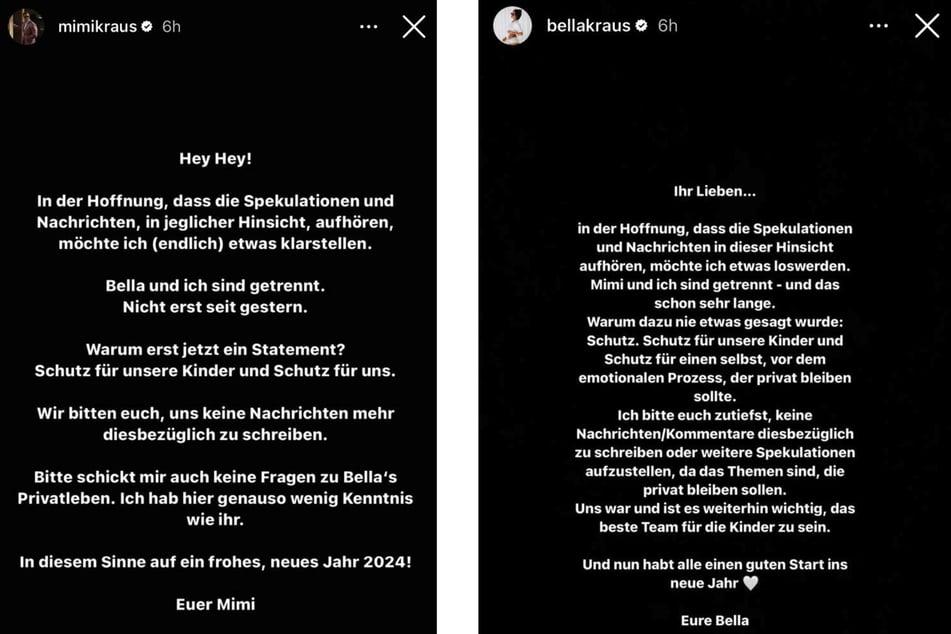 Kurz nach Mitternacht veröffentlichten beide ein Statement in ihrer Instagram-Story.