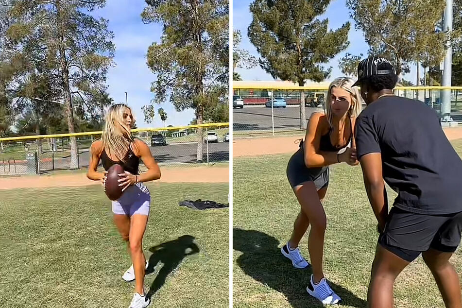 Cavinder Twins test their talents on the football field in TikTok style