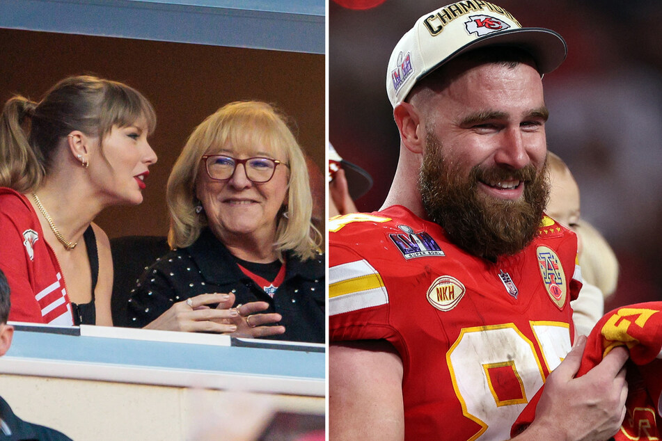 Travis Kelce's (r.) mom, Donna, dished on her son's romance with singer Taylor Swift (l.) and revealed why the couple is such a good match.