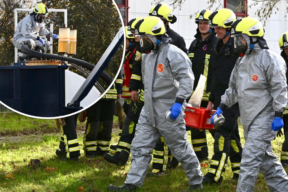 Leipzig: Feuerwehreinsatz im Gewerbegebiet: Gefährliche Flüssigkeit plötzlich ausgelaufen
