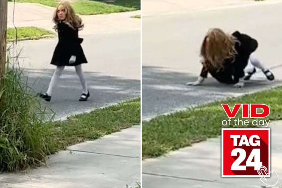 Today's Viral Video of the Day features a little girl trying on her scary-movie themed Halloween costume early, while one of her neighbors happens to stumble in at the wrong time!