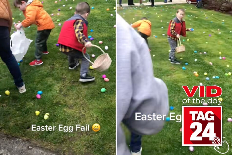 This little boy named Cash thought he was throwing Easter eggs in his basket - but they all ended up back on the grass!