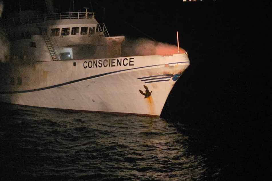 The Conscience caught fire after being struck by drone fire and had to be assisted by Maltese and Cypriot authorities.