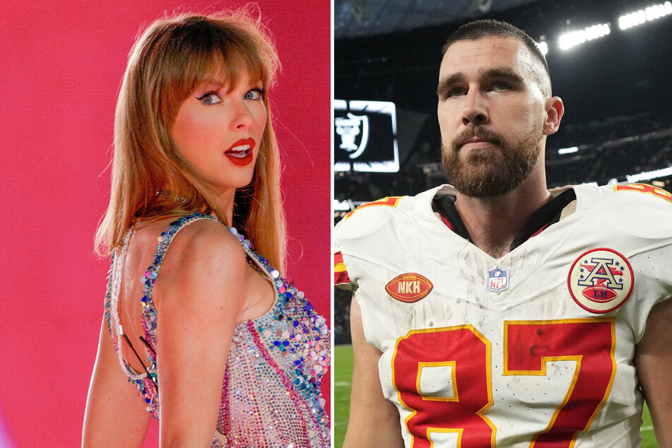 Taylor Swift (l) made a quick return to Kansas City on Monday to reunite with Travis Kelce after her final Eras Tour show of 2023.