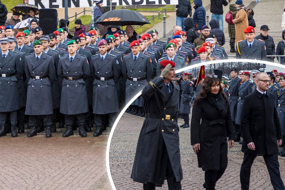 Dresden: Mit Pauken und Protest: Hunderte neue Offiziere verabschiedet