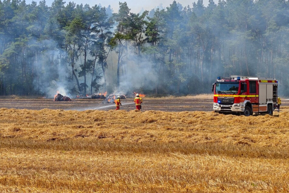 Traktor brennt plötzlich lichterloh: Flammen greifen auf Waldstück über