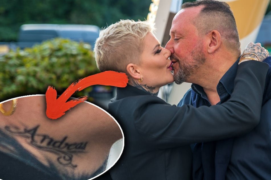 Vor der Fahrt mit dem Riesenrad zeigte das Paar sein Liebesglück - und Melli ihr "Andreas"-Tattoo am Hals.