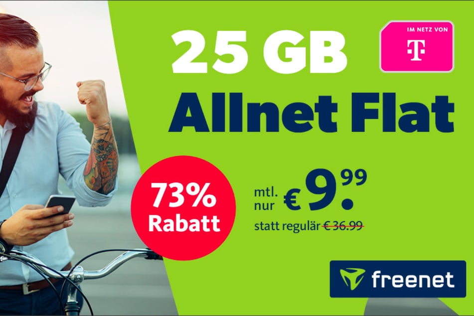 Für nur 9,99 Euro im Monat bekommt Ihr bei freenet 25 GB im Telekom-Netz.