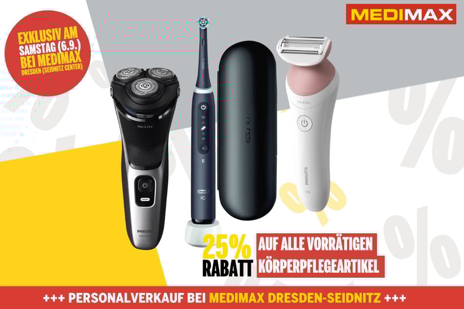 25 Prozent Nachlass auf alle Geräte aus dem Bereich Körperpflege und Gesundheit.