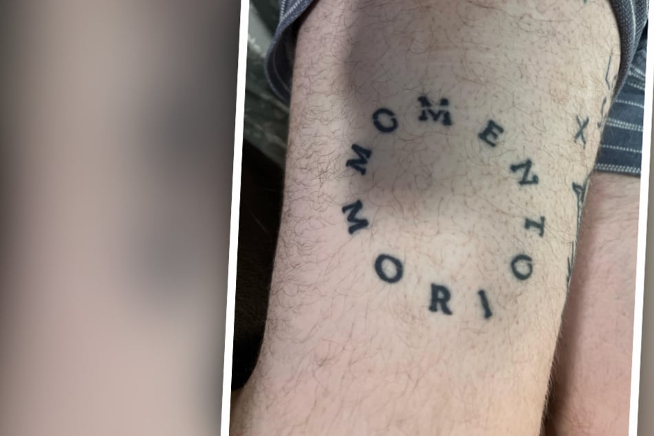 Statt "Memento Mori" ziert den Oberschenkel von Brandon der Schriftzug "Momento Mori".
