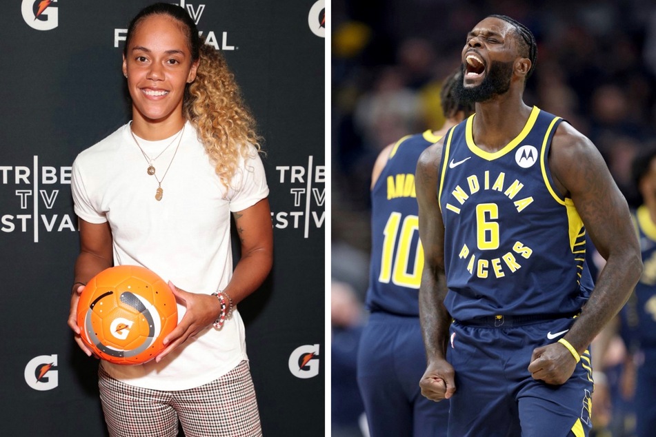 Harlem Globetrotter Briana Green and NBA player Lance Stephenson were celebrity basketball judges at the AND1 Open Run at Kingdome court in Harlem.