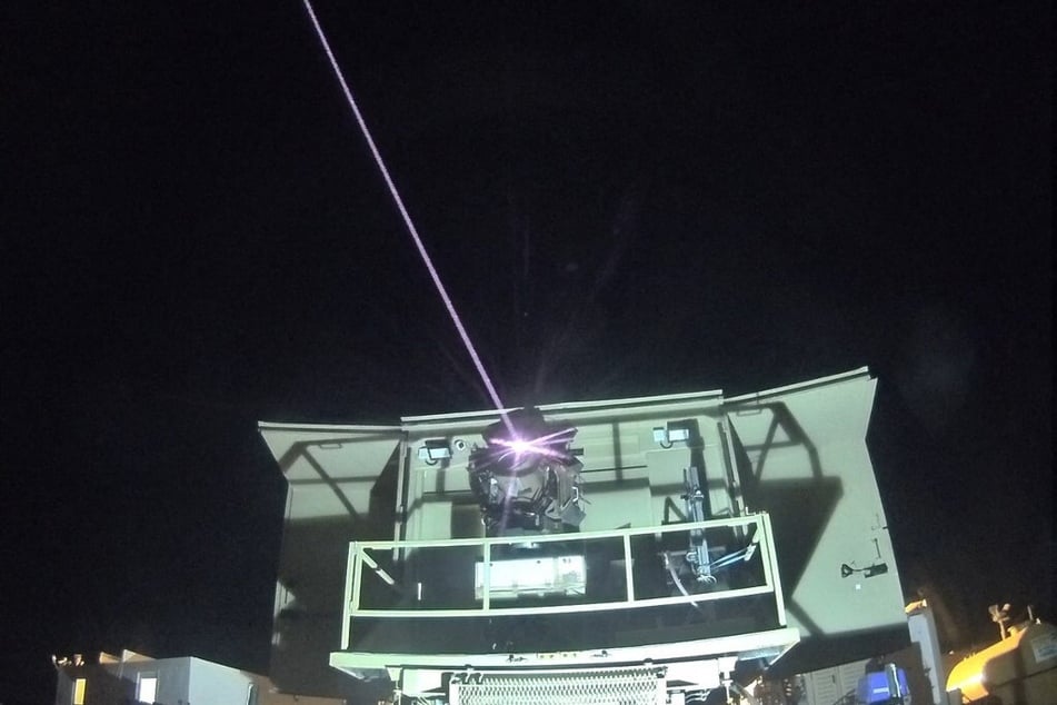 A handout picture released by the Israeli Ministry of Defense on April 14, 2022, shows a laser interception system at an undisclosed location.