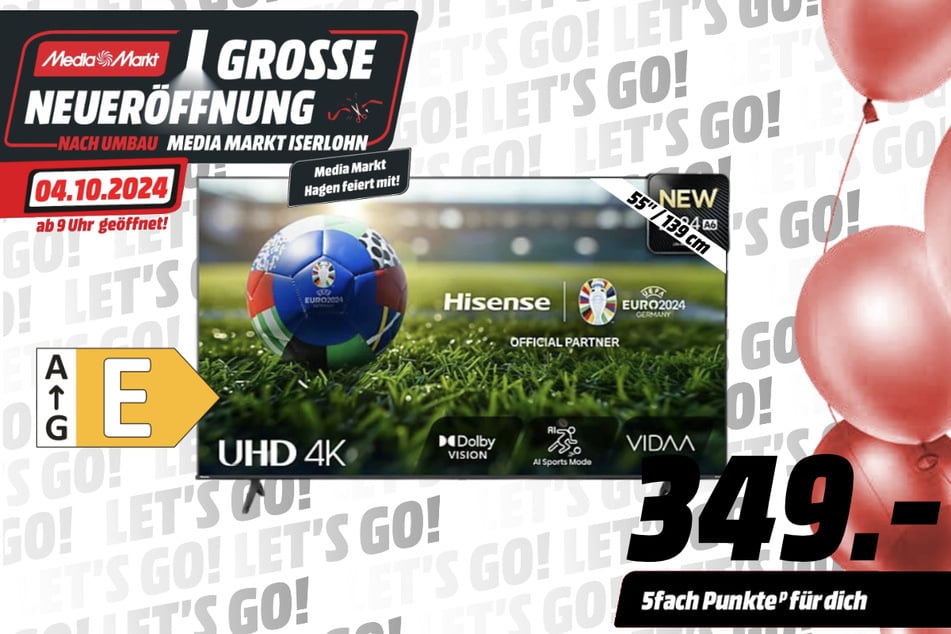 55-Zoll Hisense-Fernseher für 349 Euro.