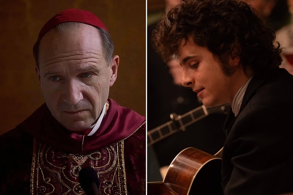 Papal drama Conclave (l.) and Bob Dylan biopic A Complete Unknown (r.) will compete for the top drama prize at the 2025 Golden Globes.