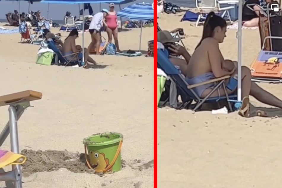 Eine Fremde Frau filmt die 24-Jährige heimlich beim Stillen am Strand.