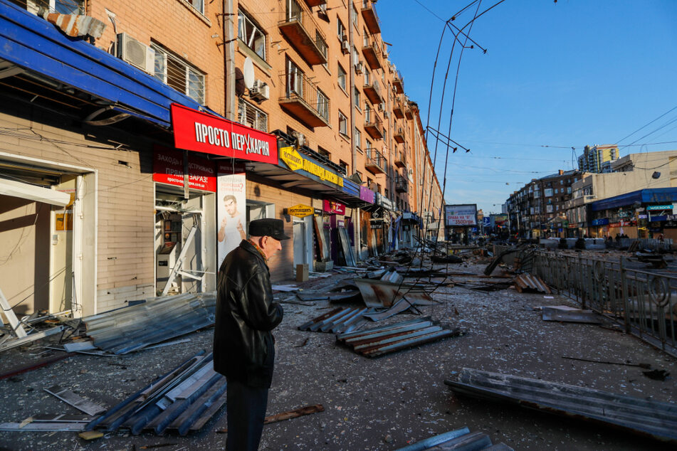 Debris of a damaged apartment by missile attacks was seen in Kyiv, Ukraine, as Russia's invasion and offensive continues.