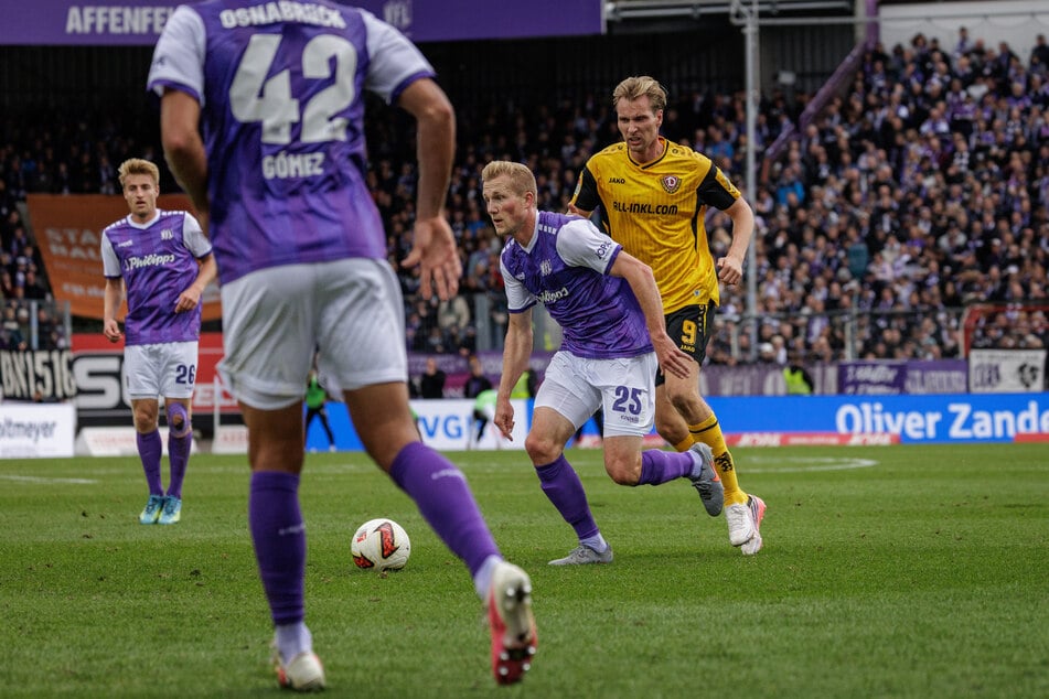 Dynamos Vincent Vermeij (32, r.) &amp; Co. verpassten in Osnabrück den erhofften Dreier.