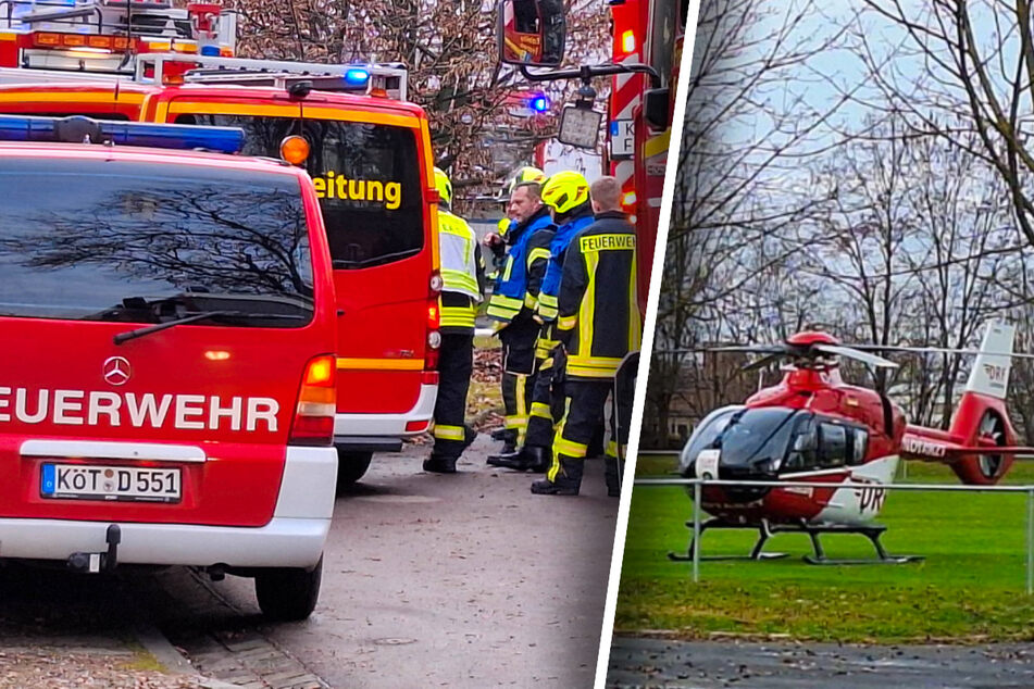 Flammen in Wohnhaus: Heli landet auf Sportplatz und fliegt Brandopfer in Spezialklinik