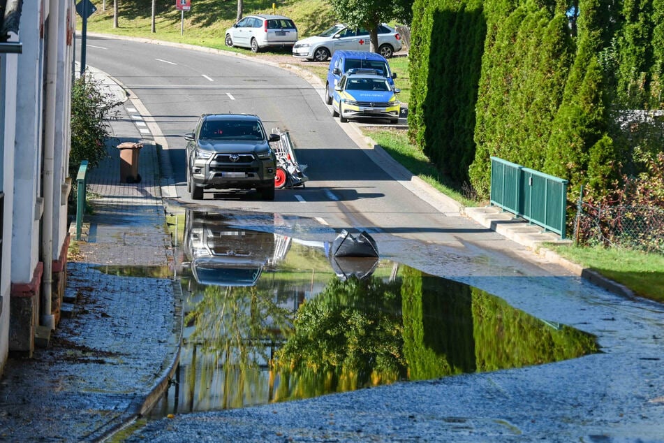 Die Mittweidaer Straße ist komplett mit Gülle verschmutzt.