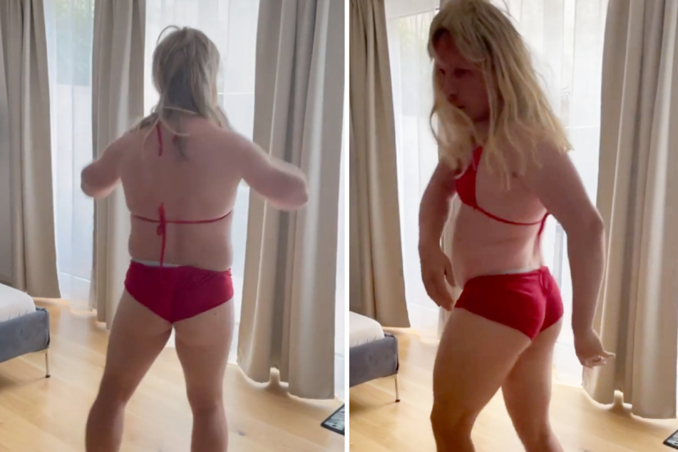 Oliver Pocher tanzt im roten Bikini bei Instagram