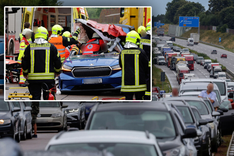 Unfall A4: E-Auto kracht gegen Laster: Mega-Stau auf A4 in Sachsen!