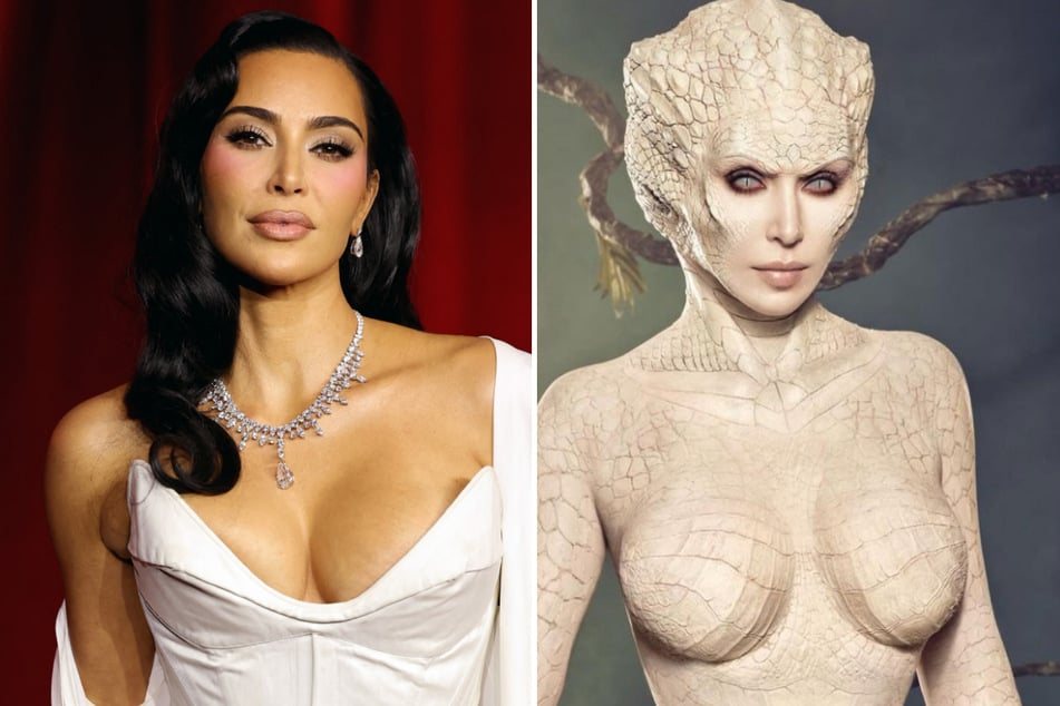 Kim Kardashian went all out in a skin-tight costume and elaborate makeup as she dressed up as an "albino alligator" for Halloween 2024.