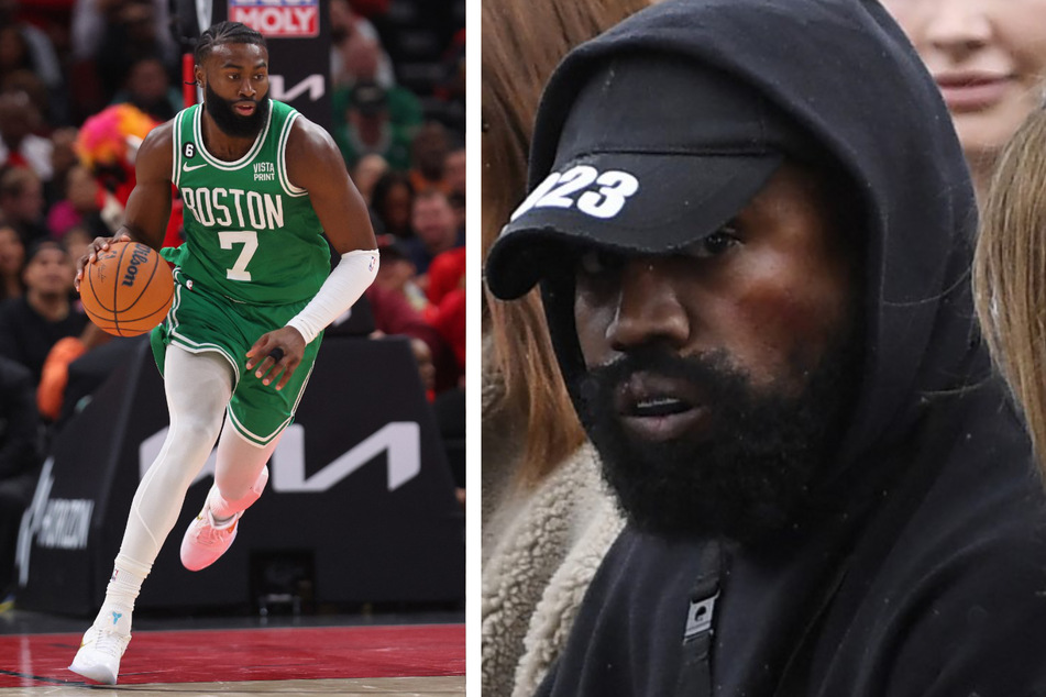 Celtics star Jaylen Brown (l.) has announced he will be backing out of Ye's Donda Sports after all.