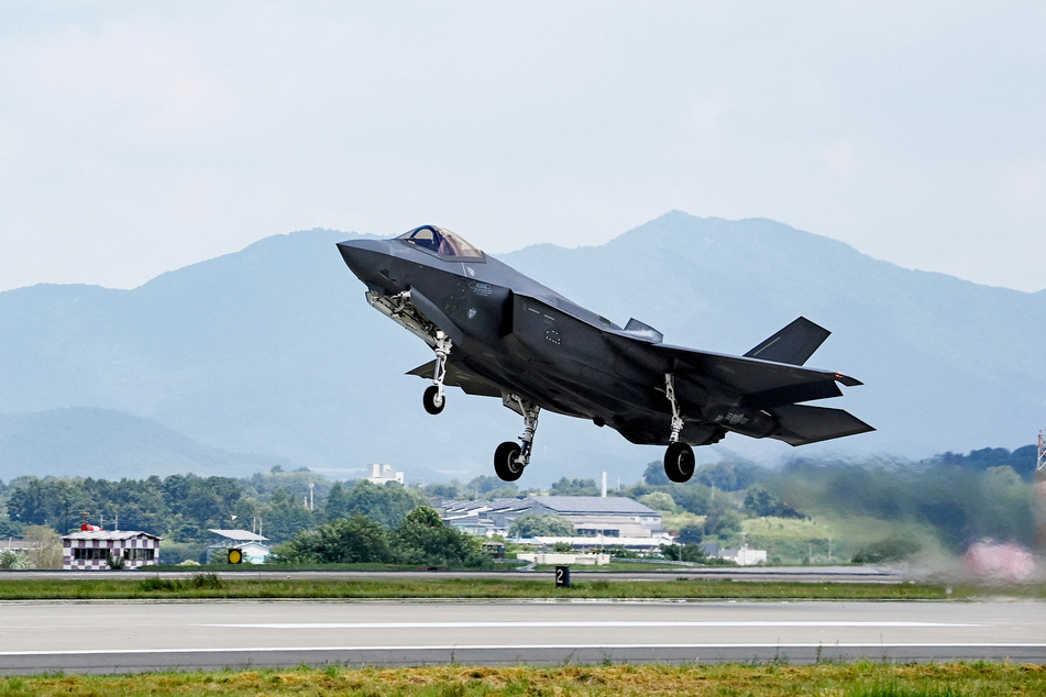A South Korean Air Force F-35A fighter jet takes off during an air drill as part of the annual Ulchi Freedom Shield joint military exercise between South Korea and the US.