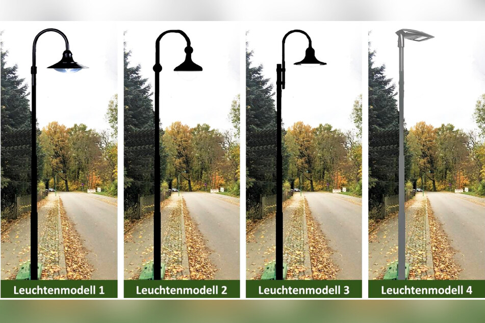 Wie sollen die neuen Laternen im Bereich der Salzstraße/Waldleite aussehen? Zwischen vier Modellen kann gewählt werden.