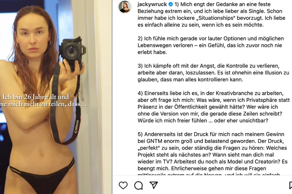 In einem Instagram-Reel vom heutigen Montag posiert die 26-Jährige fast nackt und präsentiert dazu einen sehr nachdenklich anmutenden Text, in dem das Model viel von sich preisgibt.